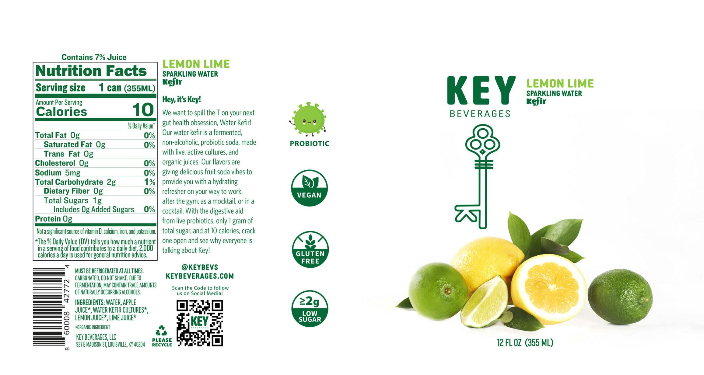 Key Beverages KFR Lemon Lime Label