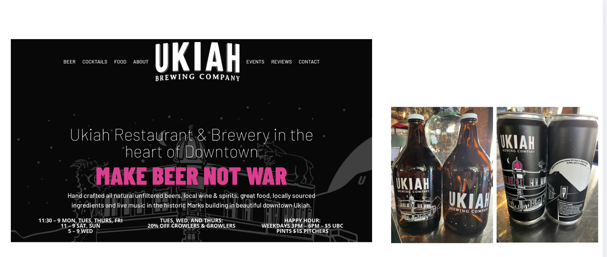 Ukiah Brewing Company website and existing brand touchpoints prior to packaging update