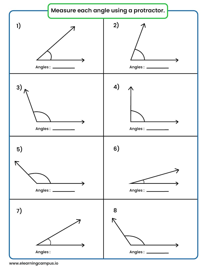 Measuring angles using a protractor worksheet