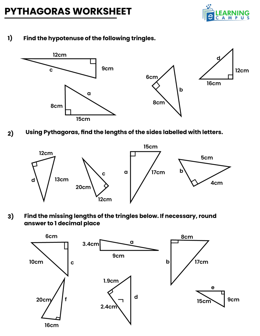 Worksheet on Pythagorean theorem
