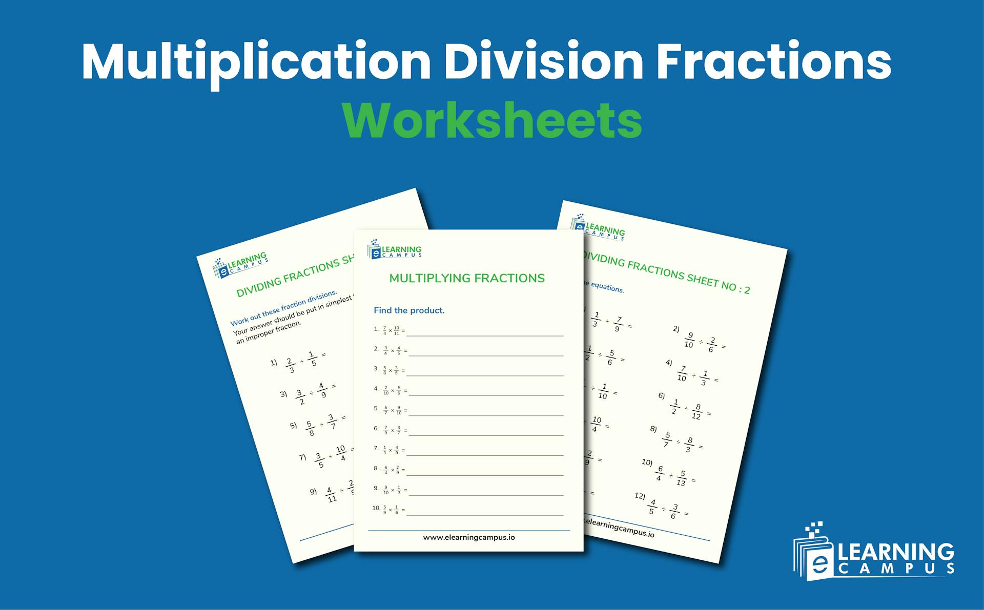 multiplication division fractions Worksheets