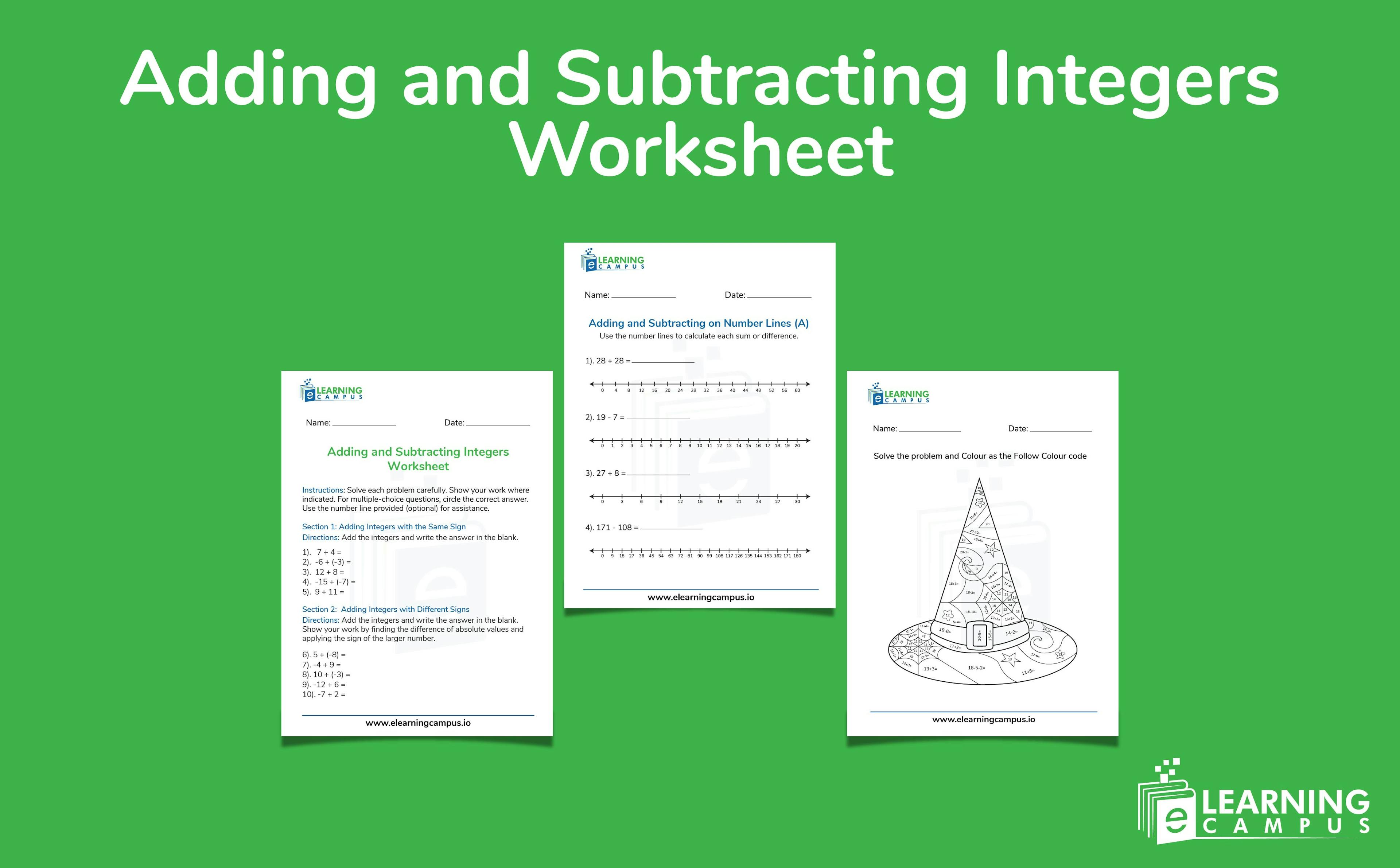 Adding and Subtracting Integers Worksheet