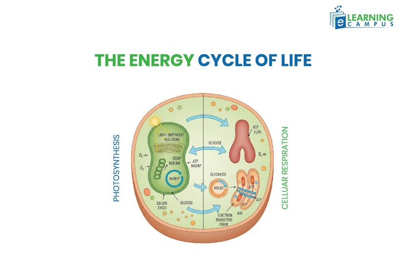A diagram showing cell respiration and photosynthesis