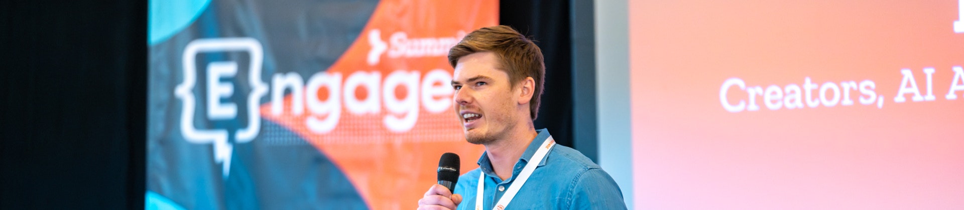 Zach Busekrus from Enrollify presenting on Higher Ed Content Marketing 3.0: Creators, AI Agents, and Owned Channels — Oh My! at the 2023 Engage Summit