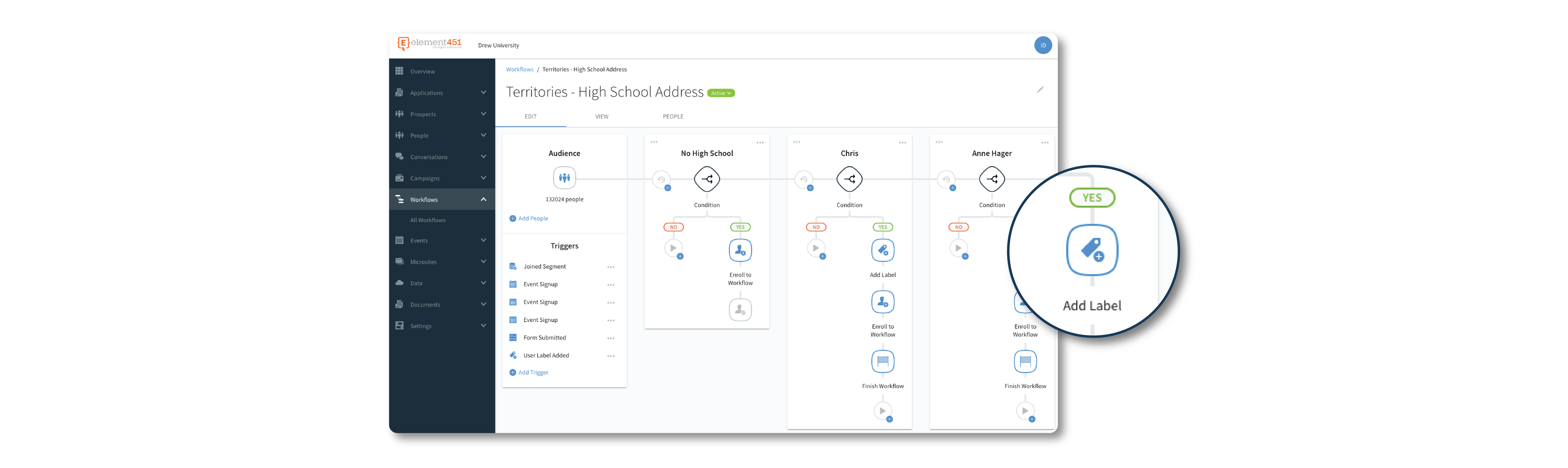 Screenshot of a workflow with labels