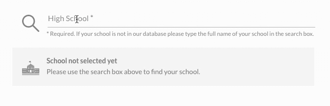 A short video is demonstrating a search engine function to search for a particular high school or college.