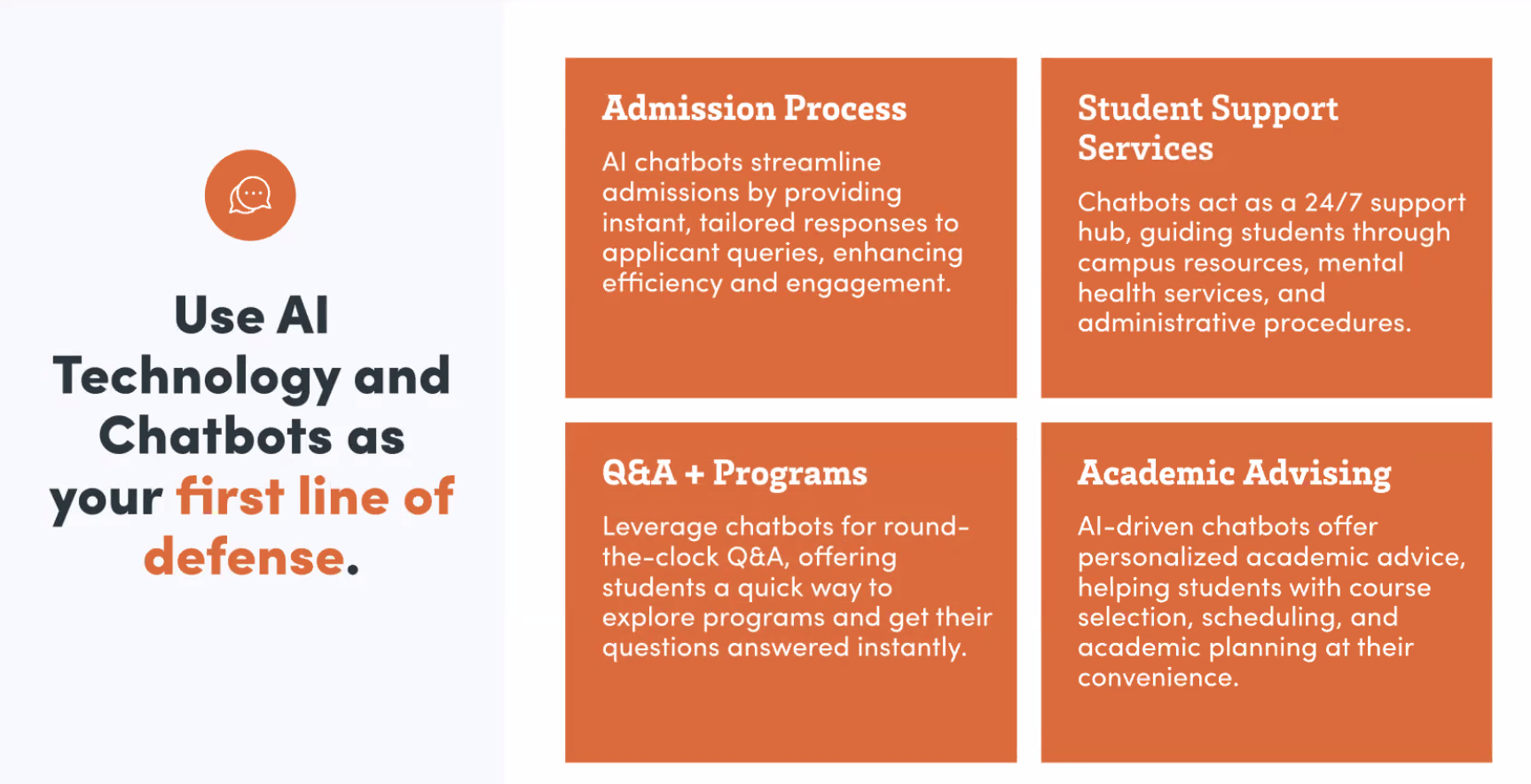 Actionable AI for the Student Experience. Use AI tech and chatbots as your first line of defense.