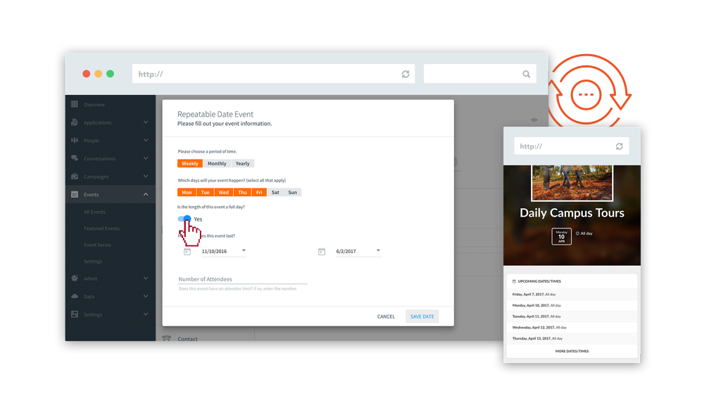 Event creators enter repeating events once and every instance is published.