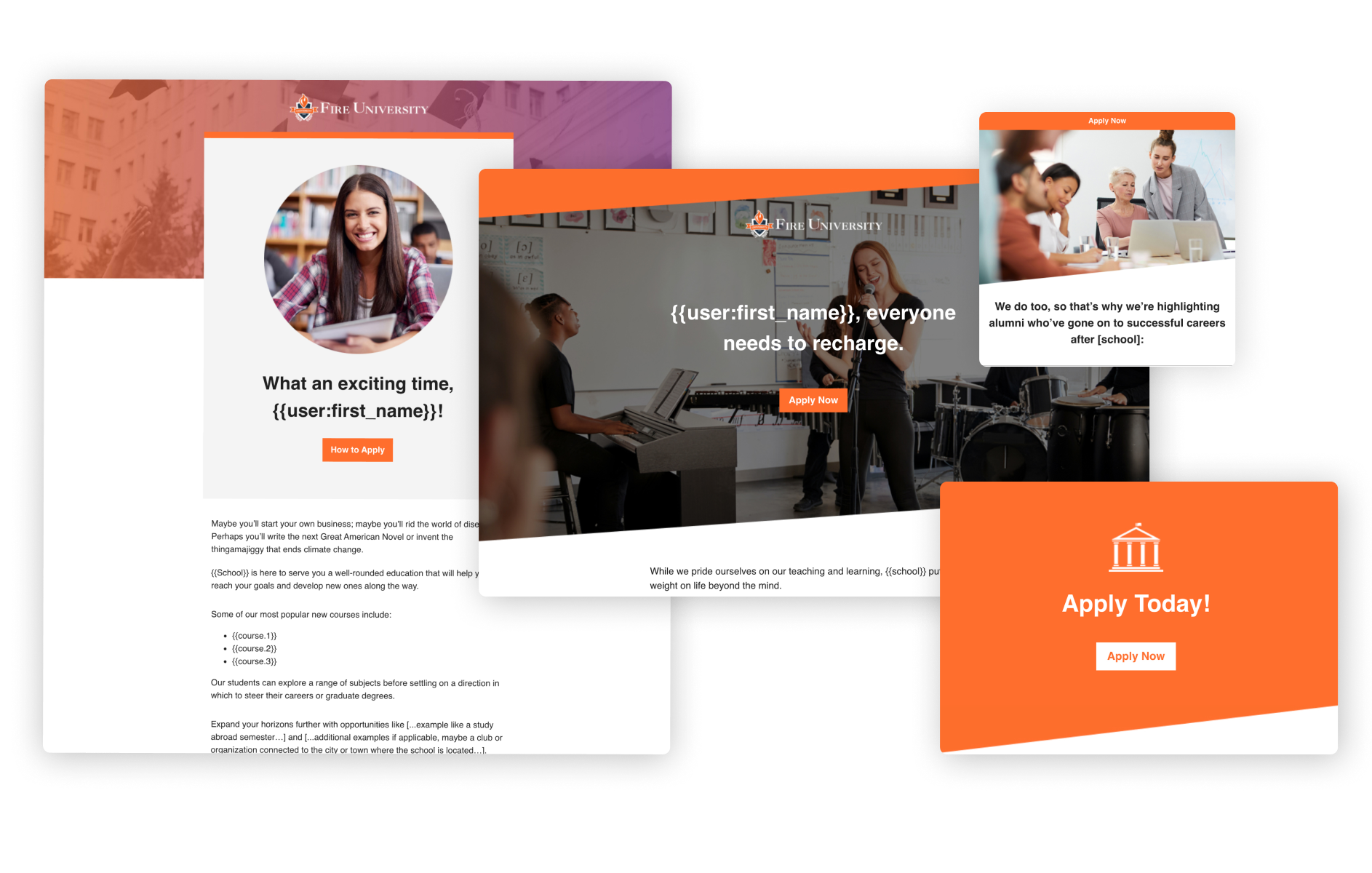 Screenshots of a Packs email campaign design and featured components.