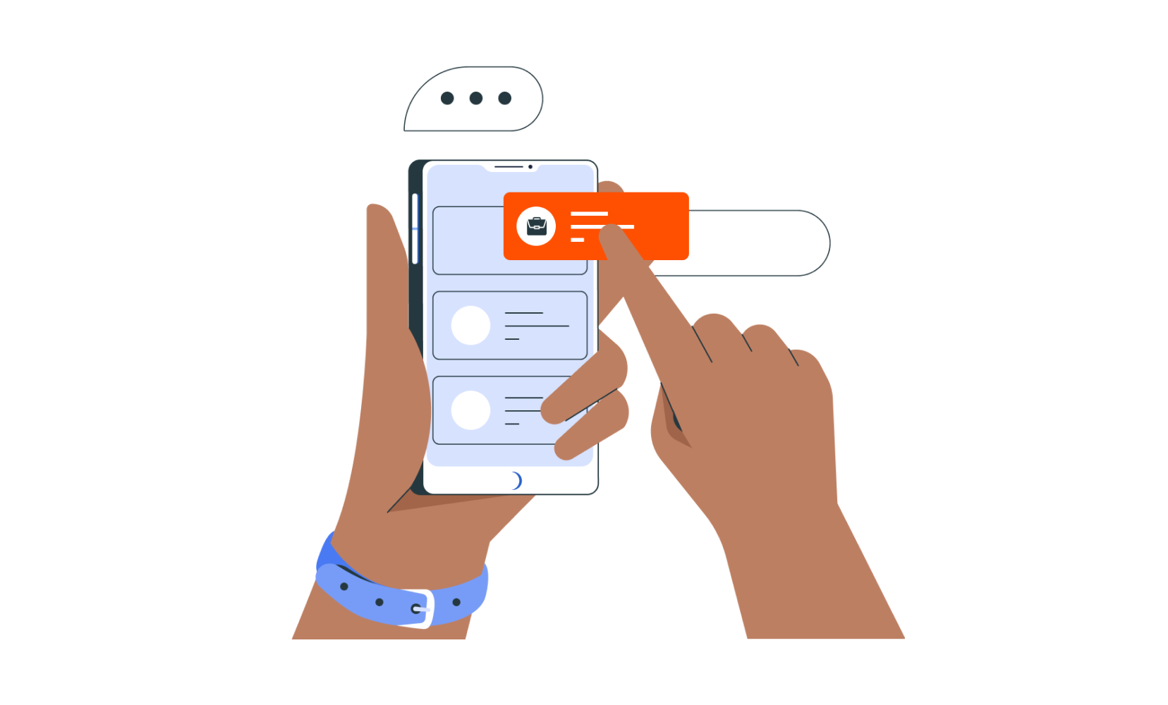 Illustration of hands selecting something on a mobile device.