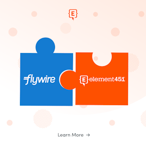 A graphic showing two puzzle pieces, one for Flywire and one for Element451. The Element451 logo and Learn More