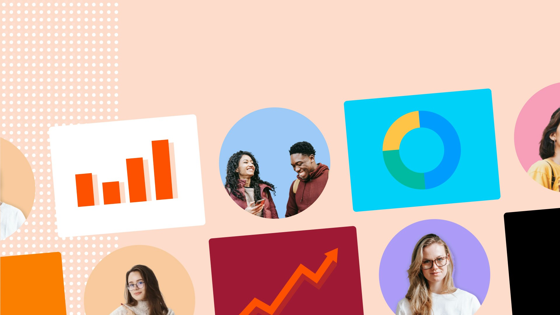 A collection of images, icons and graphs