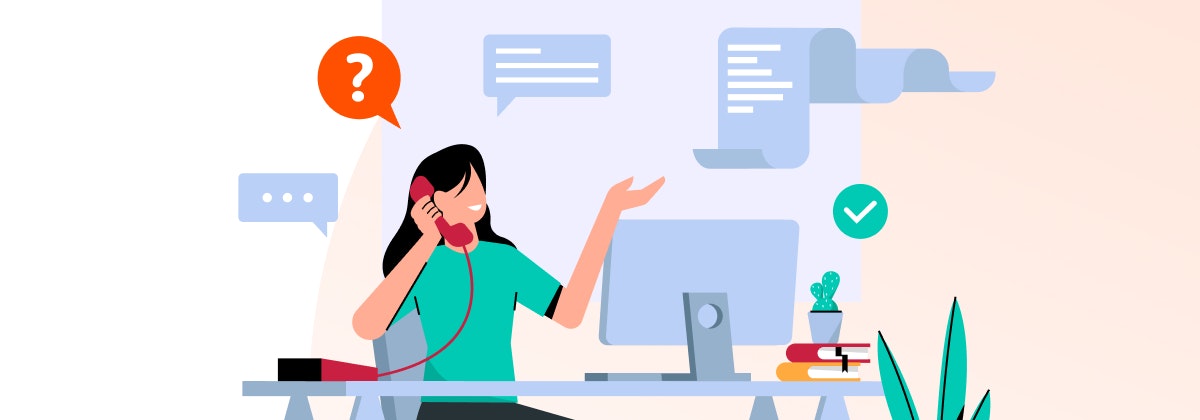 Graphic of a staff member answering the phone at her desk and the Element451 logo