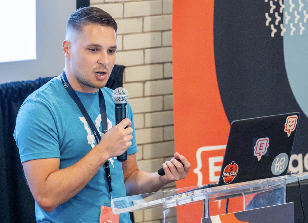 Chief Technology Officer Petar Djordjevic speaking at Engage Summit