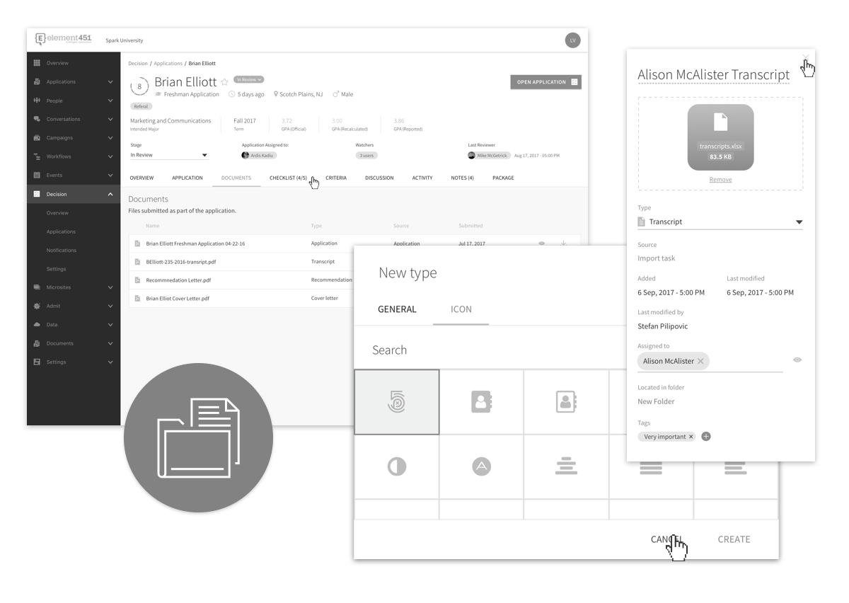 Reviewing a student’s application and documents in Element451