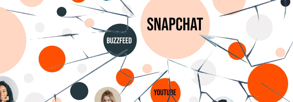 A graphic showing various people and types of communication including Snapchat, IG feed, FB feed, podcasts, etc.