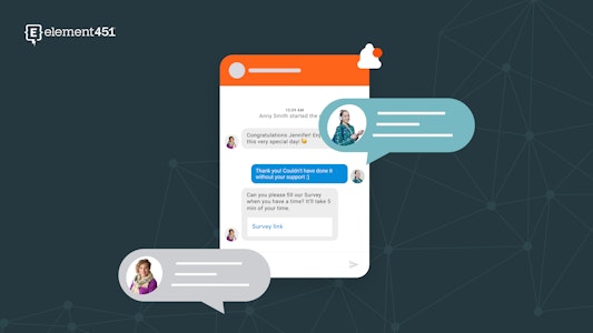 An image of a chat box with message icons surrounding it. The Element451 logo.