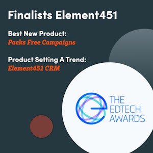 Card showing the logo for The Edtech Awards with text that says Finalists Element451 for best new product and product setting a trend