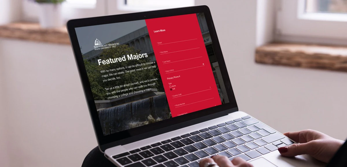 A screenshot of a Southeast Missouri State University landing page featuring a form for students to apply.