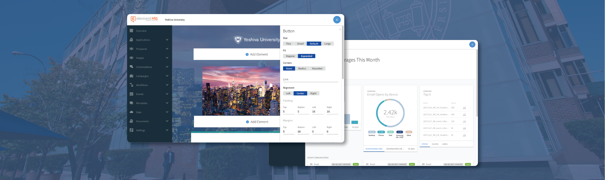 A screenshot of Yeshiva University Katz School analytics with Element.