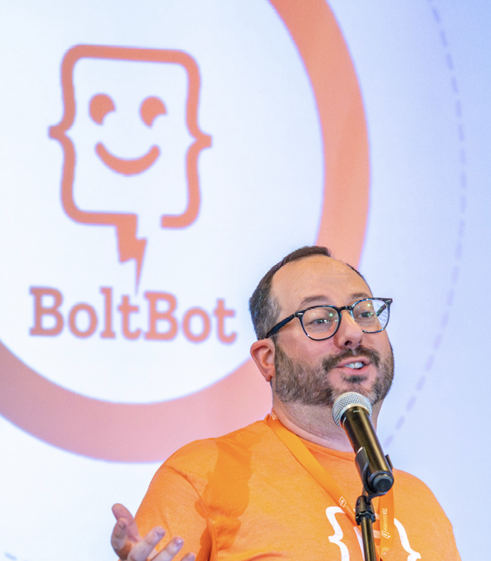 Eric Range presenting at Engage Summit about BolttBot