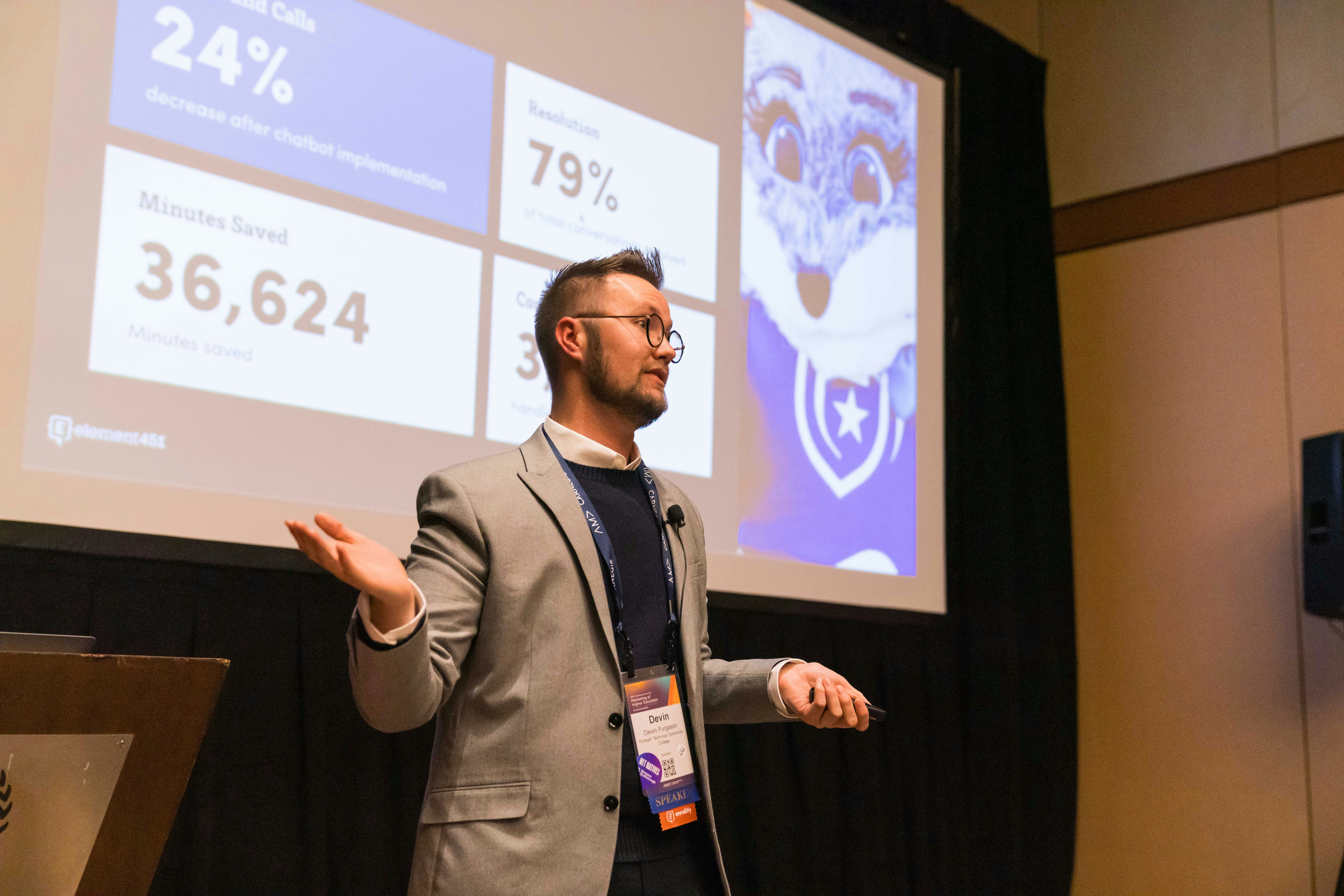 Executive Director of Student Care at Forsyth Tech, Devin Purgason, presents at AMA 2023.