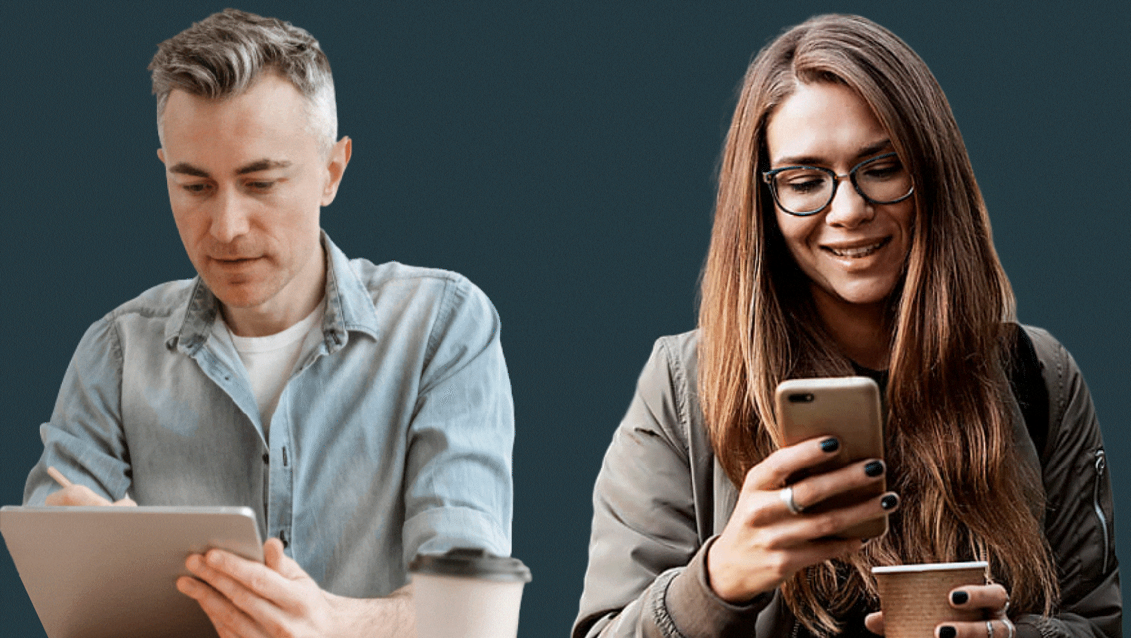 an animated image of a male admissions counselor texting with a female potential student about helping her with her application