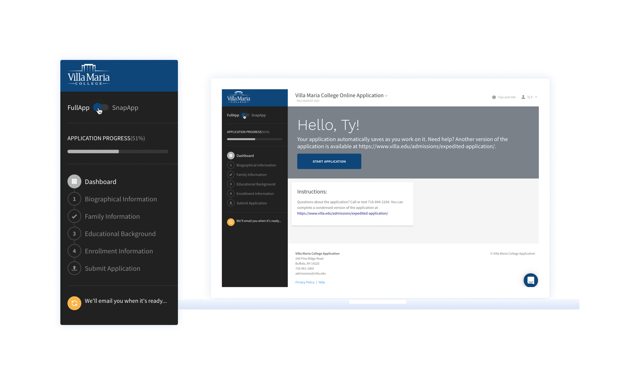A screenshot of the SnapApp feature for students to apply more quickly online.