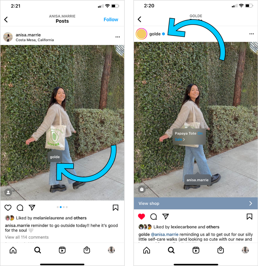 Example of a UGC Instagram post for the brand golde via Later.com