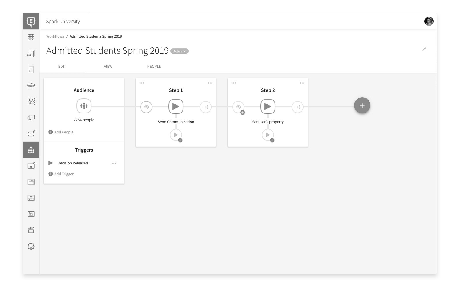 A screenshot of a workflow that allows for automation of an email based on triggers, parameters, and delays.