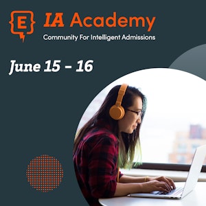 IA Academy logo with image of a female student wearing headphones and working on a laptop