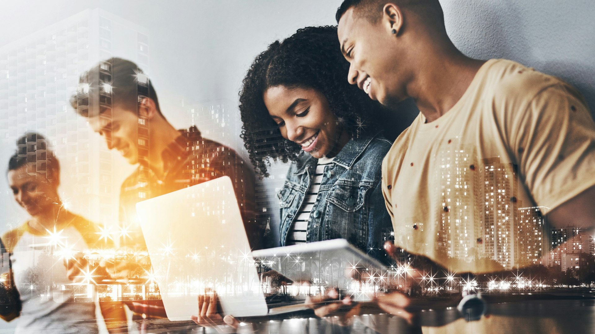 College Students interacting with AI technology