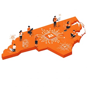 map of north carolina with AI and software nodes and students