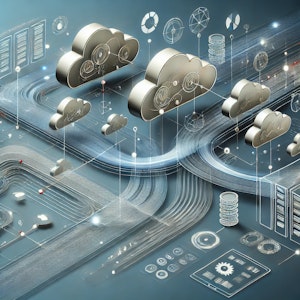 An abstract, modern illustration representing seamless data integration in higher education
