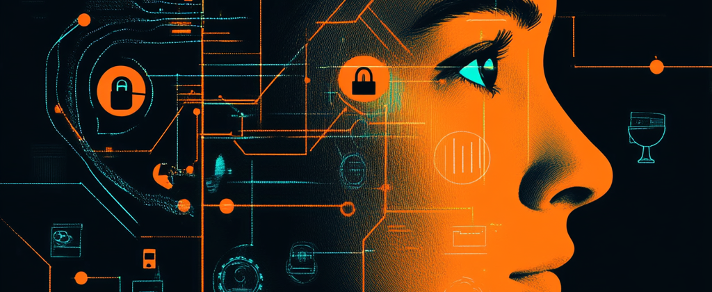 student face with security icons representing secure data