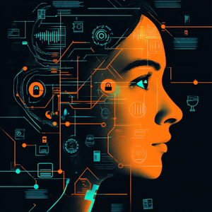 student face with security icons representing secure data