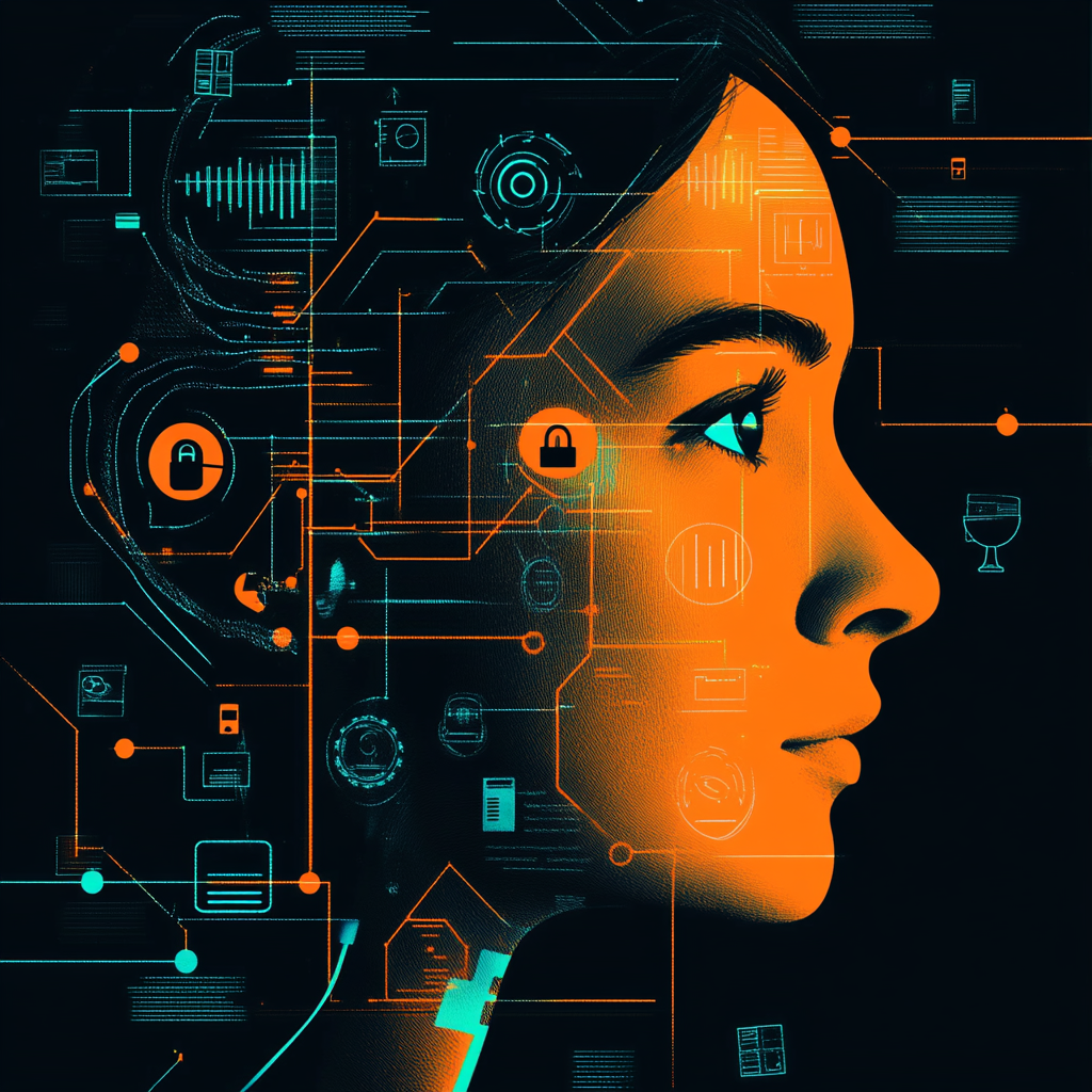 student face with security icons representing secure data