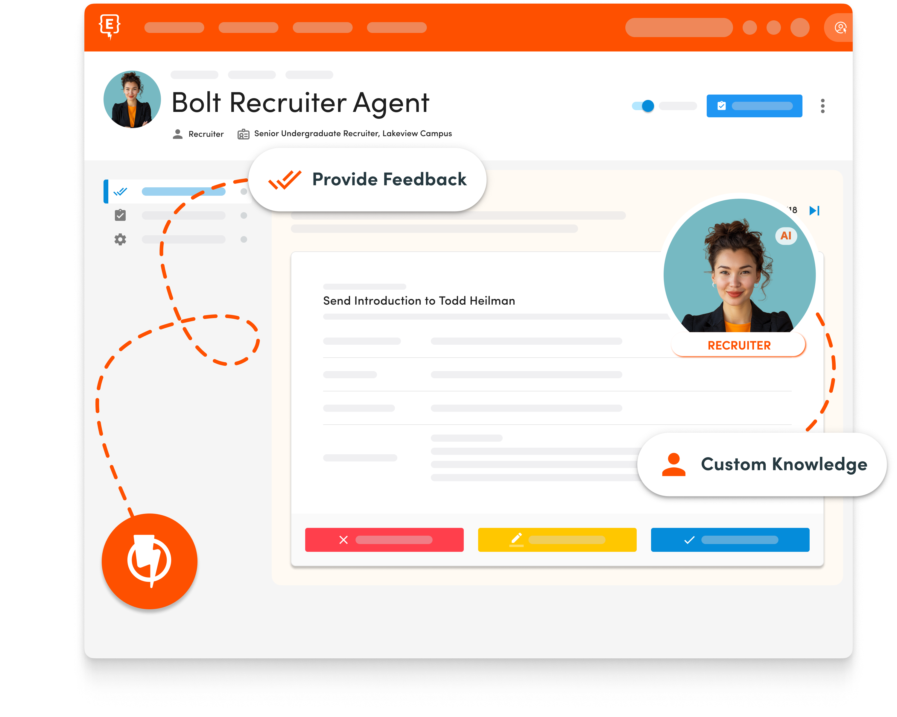 a screen showing the set up of an AI recruiting agent in Element451