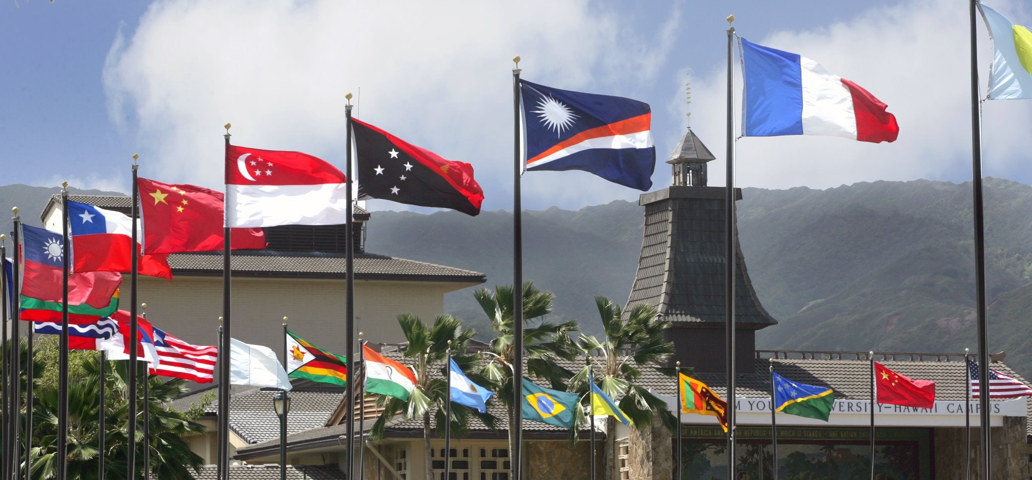 Flags showing the countries represented at BYU-Hawaii