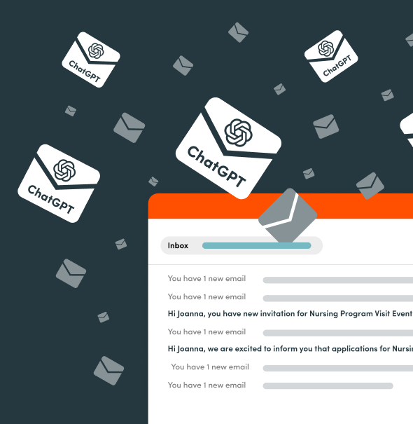 Graphic of an email inbox with envelopes labeled ChatGPT.