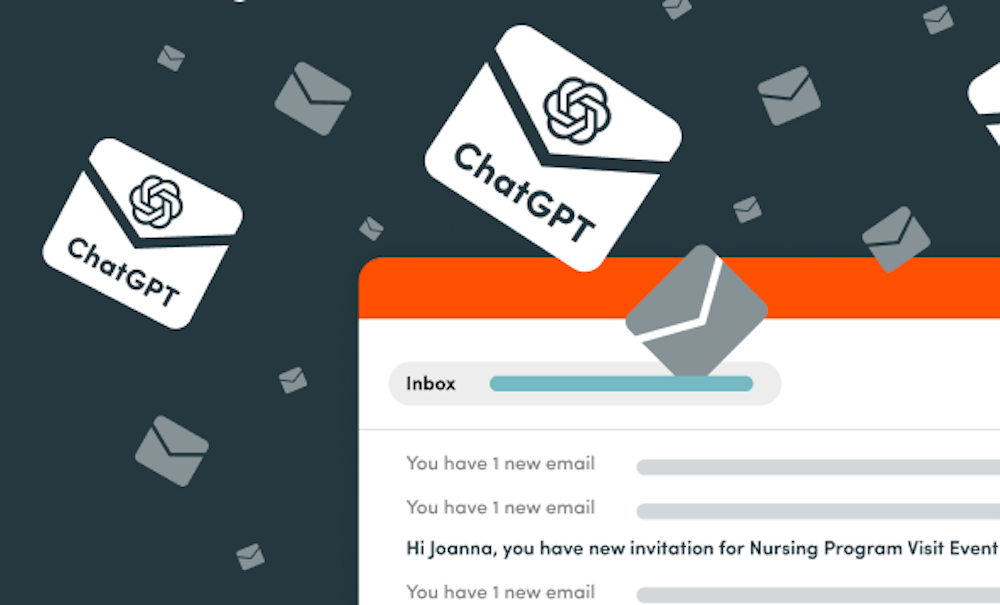 Graphic of an email inbox with envelopes labeled ChatGPT.