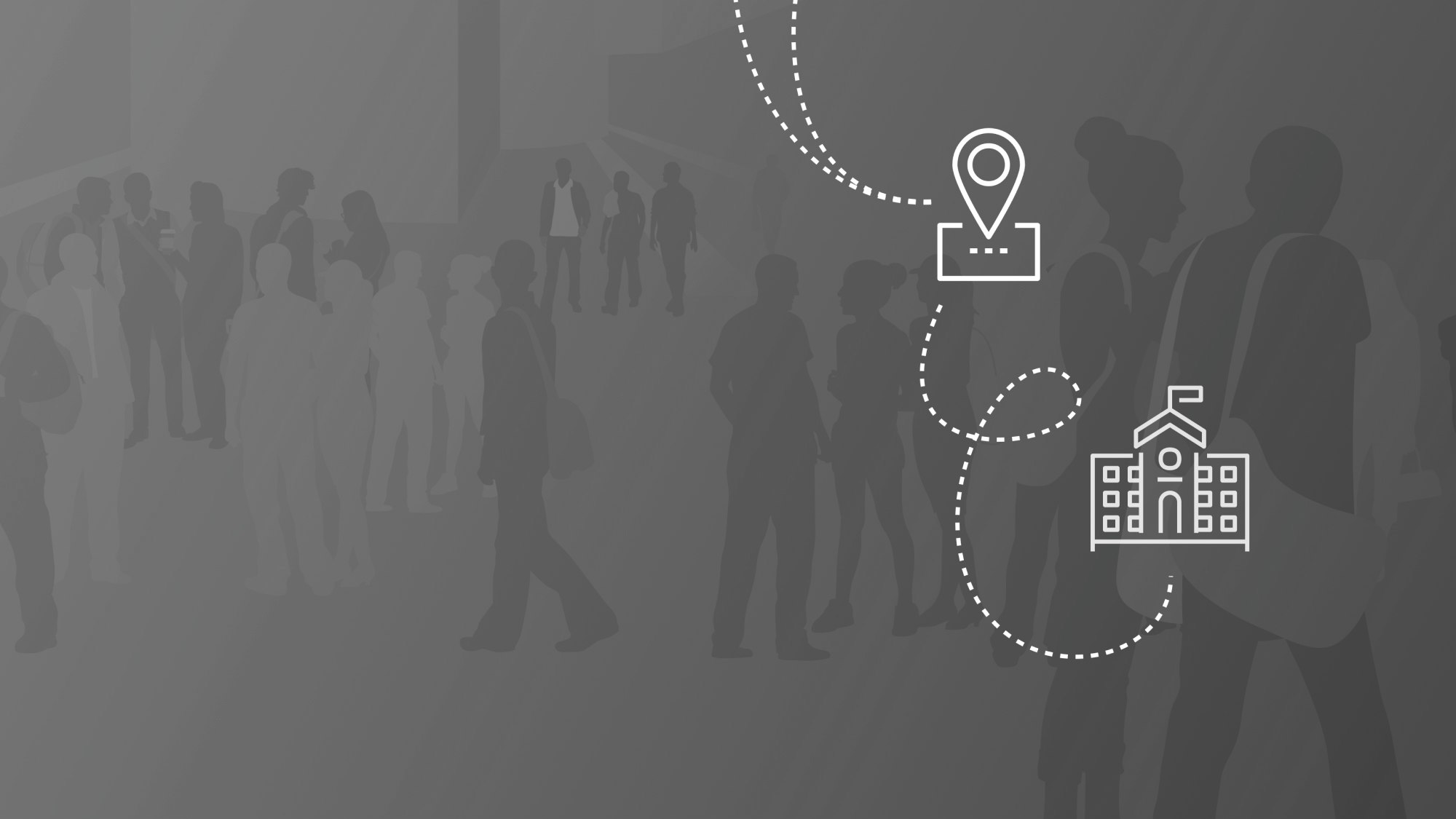 A dotted line is connecting the campus with an online map.