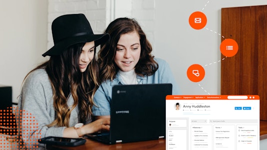 Students looking at a computer together. A screenshot of Element451.