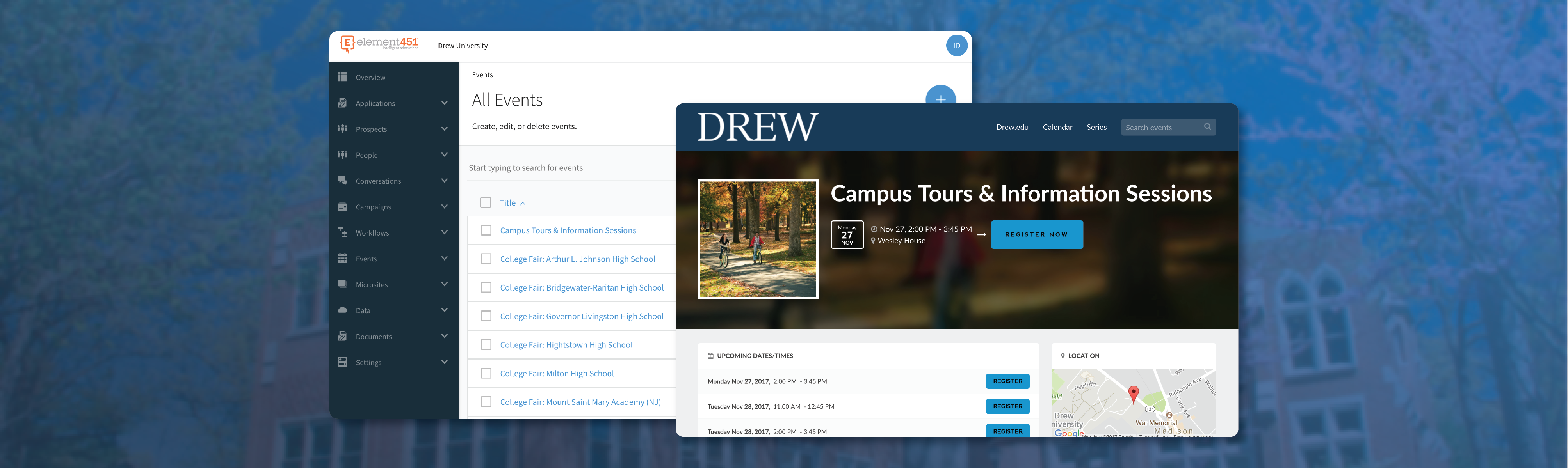 A screenshot of an event management screen with Element.