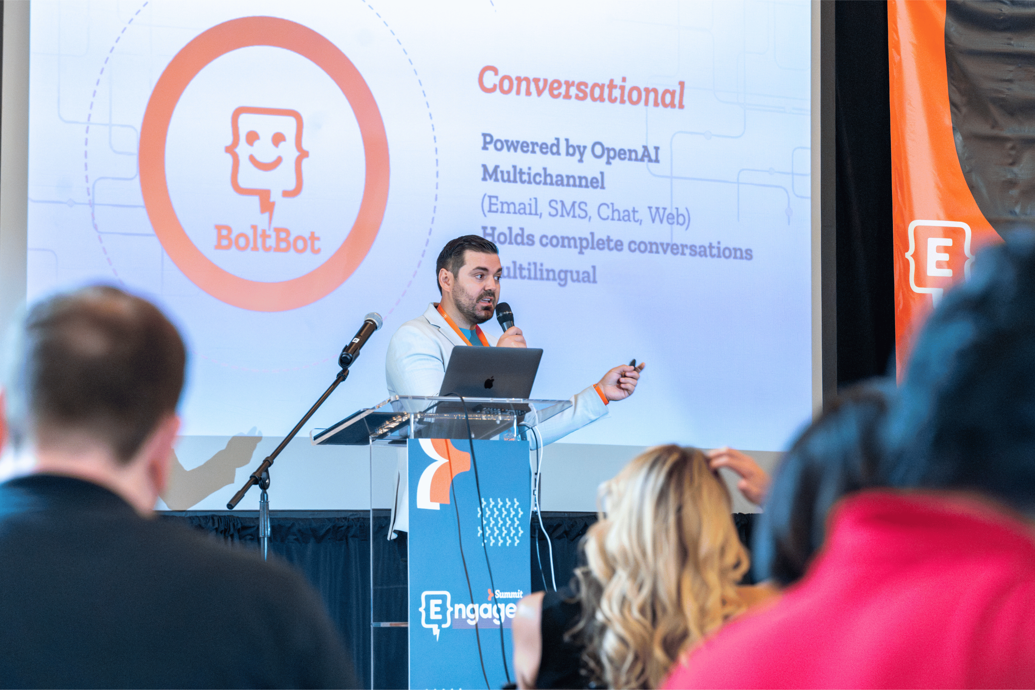 Ardis Kadiu presenting on BoltBot at Engage Summit