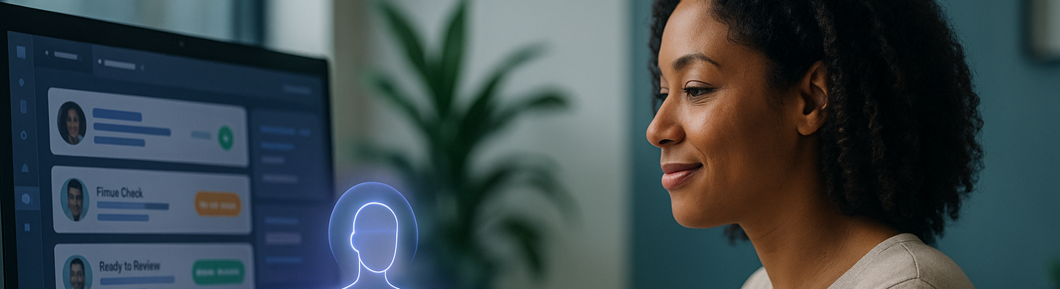 woman working with AI agent to review college applications