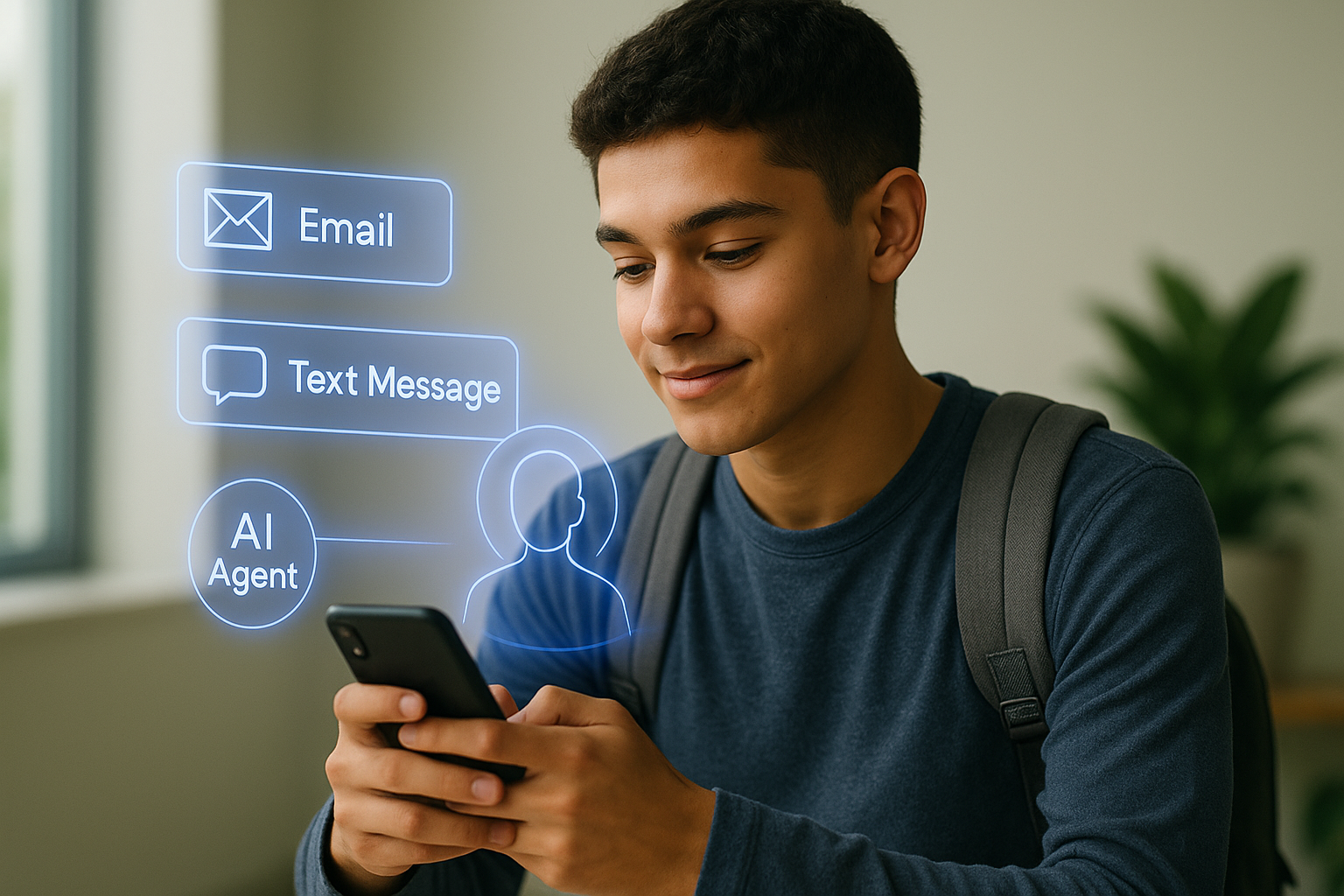 high school senior messaging with an ai agent on a smartphone