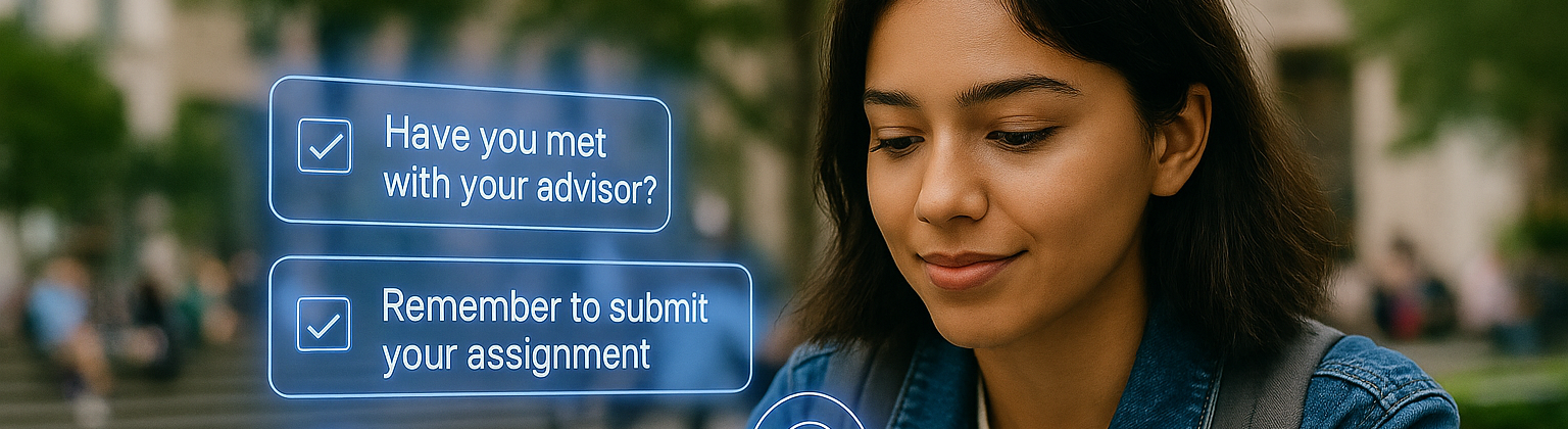 female student getting academic reminders from an AI agent on her phone