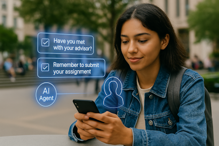 female student getting academic reminders from an AI agent on her phone