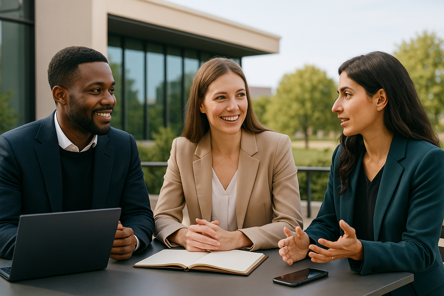 three business professionals working outside